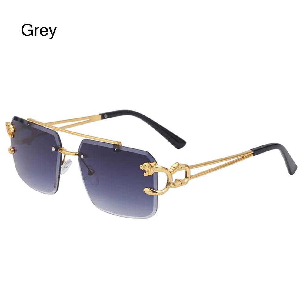Fashion Leopard Rimless Square Double Bridge Sun Glasses Vintage Women Men Sunglasses UV400 Steampunk Eyewear Retro Shades