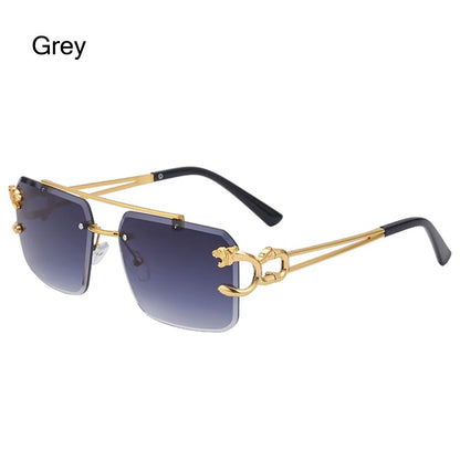 Fashion Leopard Rimless Square Double Bridge Sun Glasses Vintage Women Men Sunglasses UV400 Steampunk Eyewear Retro Shades
