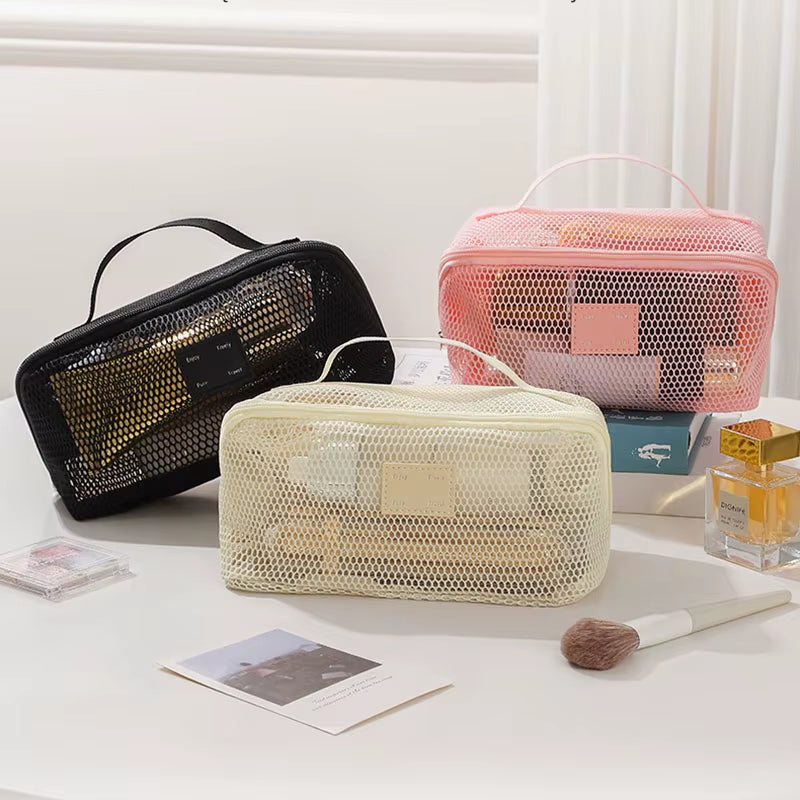 Hollow Large Capacity Makeup Storage Bag Women Multifunctional Mesh Tote Cosmetic Case Bag Travel Transparent Toiletry Pouch