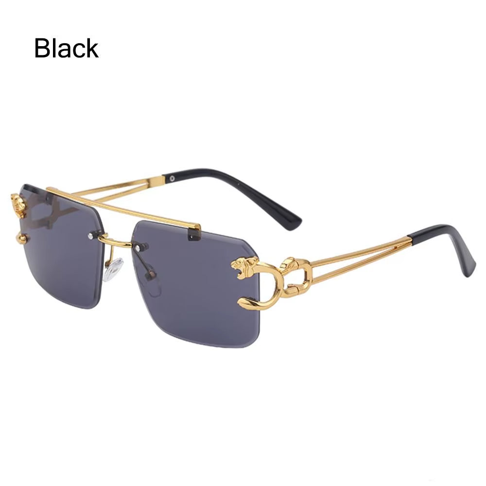Fashion Leopard Rimless Square Double Bridge Sun Glasses Vintage Women Men Sunglasses UV400 Steampunk Eyewear Retro Shades