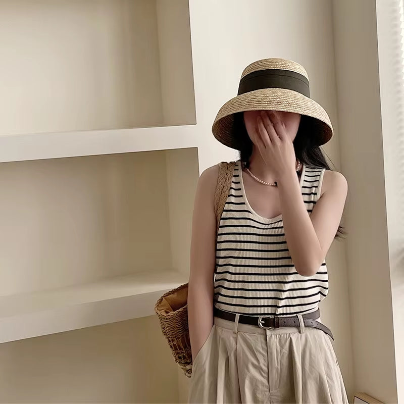 Designer Hats Fashion Natural Straw Beach Straw Hat for Women French Hepburn Style Summer Sun Hat Vintage Basin Hat Wholesale