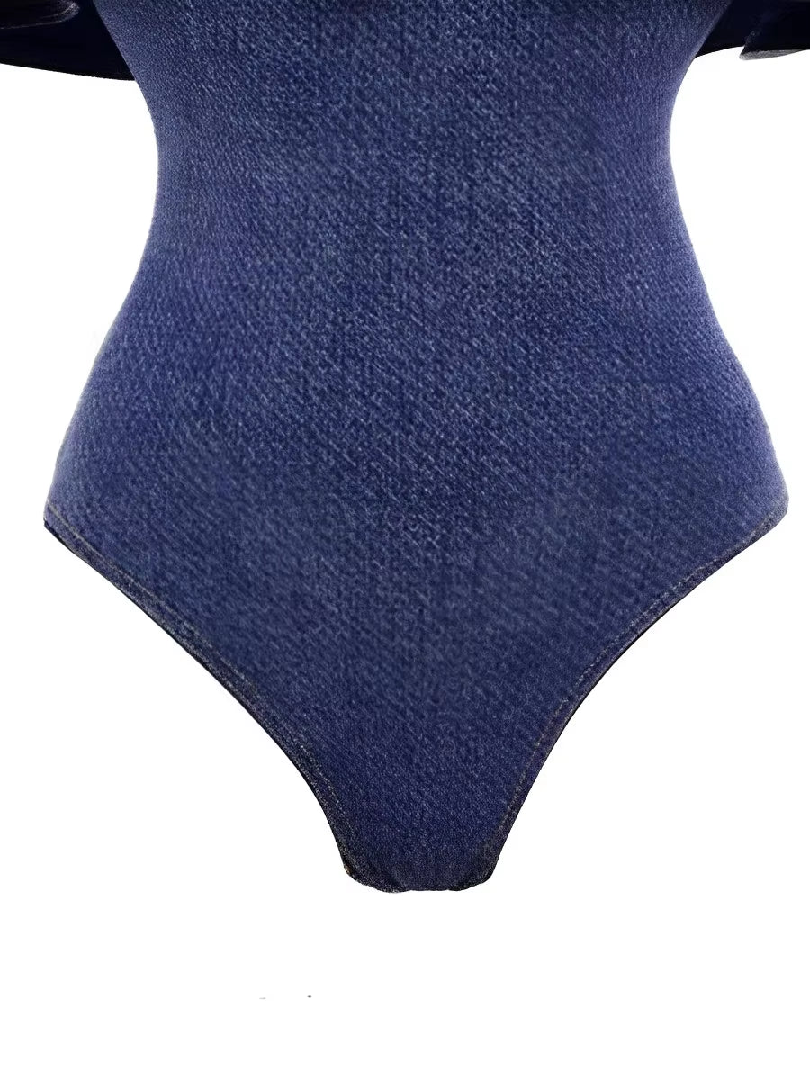 Maillot De Bain Femmes Une Pièce Sans Bretelles À Volants Denim 2025 