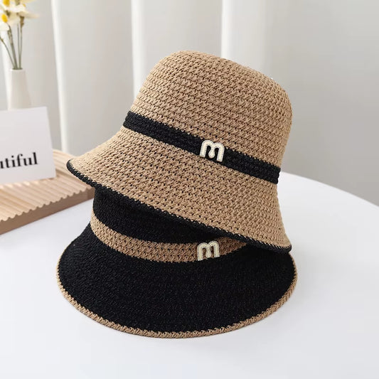 2023 Summer Knitted Hollow Sun Hats for Women Matching Color Sunshade Ladies Holiday Beach Bucket Hat Fisherman Cap Wholesale