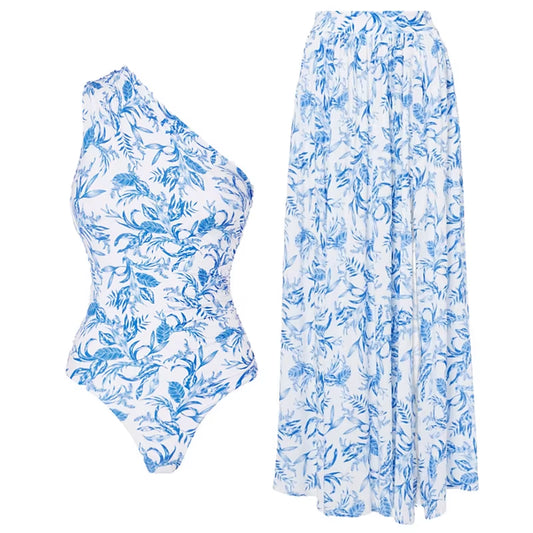  Monokini Maillots De Bain Imprimé Fleuri Épaule 2 pièces
