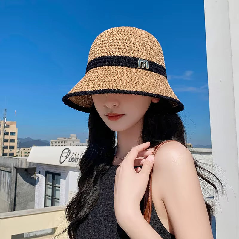 2023 Summer Knitted Hollow Sun Hats for Women Matching Color Sunshade Ladies Holiday Beach Bucket Hat Fisherman Cap Wholesale