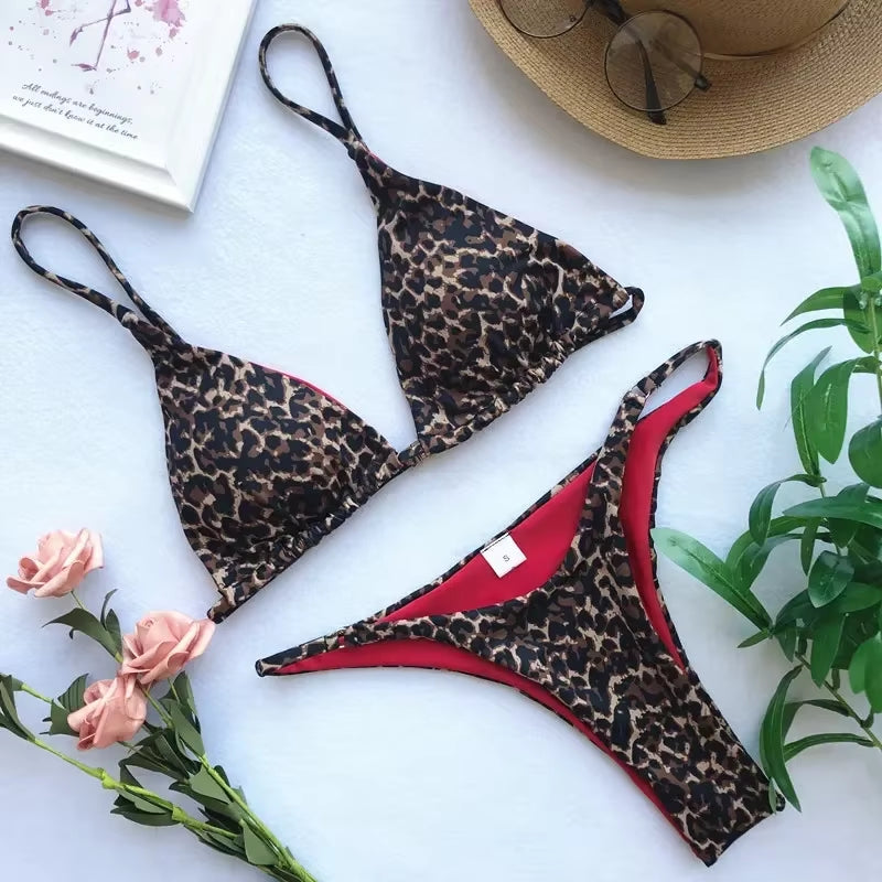 High Cut Micro Bikini Women Leopard Bandage Push up Swimsuit Sexy Bathing Suit Padded Thong Swimwear Biquini Trajes De Baño 2024