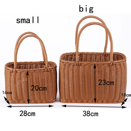 S/L Size Basket Hand Made Wicker Bags Portable Rattan Shopping Bag Woven Picnicbasket Beach Bag Big Totes Storage Bag