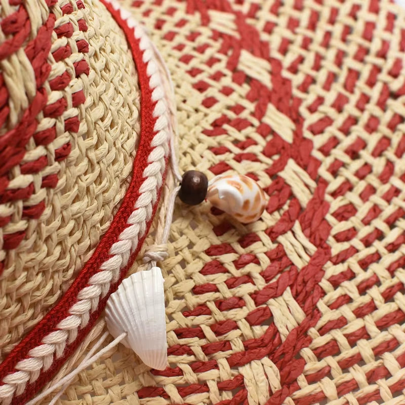 Natural Straw Hats for Women Ethnic Style Western Cowboy Hat Summer Holidays Beach Sun Hat