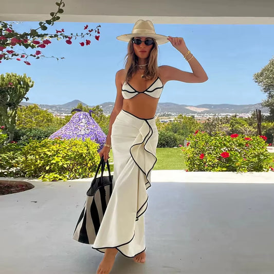 Elegant 3-Piece Micro Bikini avec jupe longue 2025