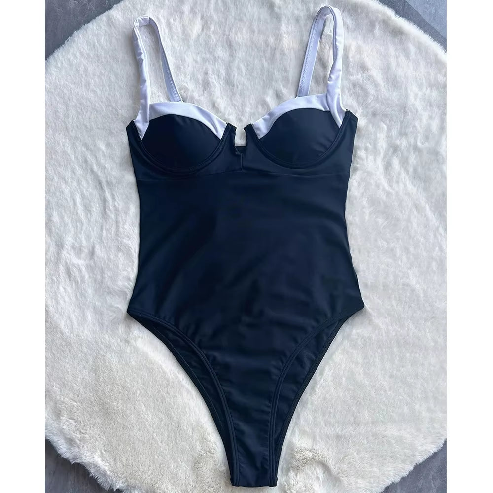 Maillot De Bain Une Pièce Push up Pour Femmes, Patchwork, Monokini, Vêtements De Plage, Dos Nu