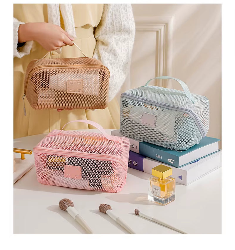 Hollow Large Capacity Makeup Storage Bag Women Multifunctional Mesh Tote Cosmetic Case Bag Travel Transparent Toiletry Pouch