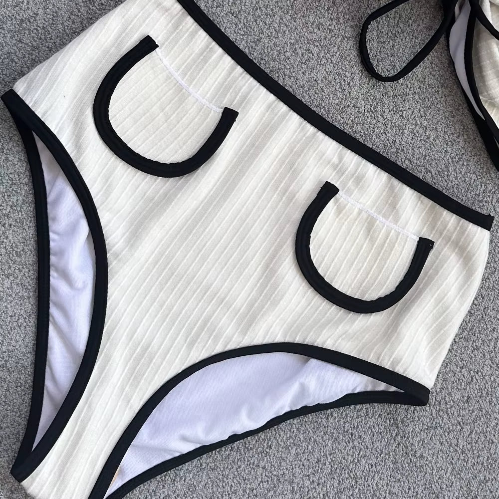 Ribbed Bikini Swimwear Women High Waist Swimsuit Bandage Bikini Set High Cut Swimwear Biquini High Waist Beach Wear Swim