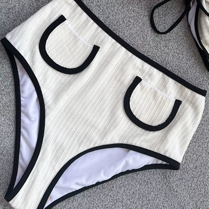 Ribbed Bikini Swimwear Women High Waist Swimsuit Bandage Bikini Set High Cut Swimwear Biquini High Waist Beach Wear Swim