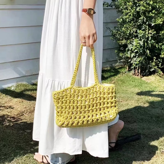 Beach Casual Tote Bags Designer Luxury Bag and Handbags for Women 2023 New in Nylon Artificial Crochet Weave Drawstring Closure