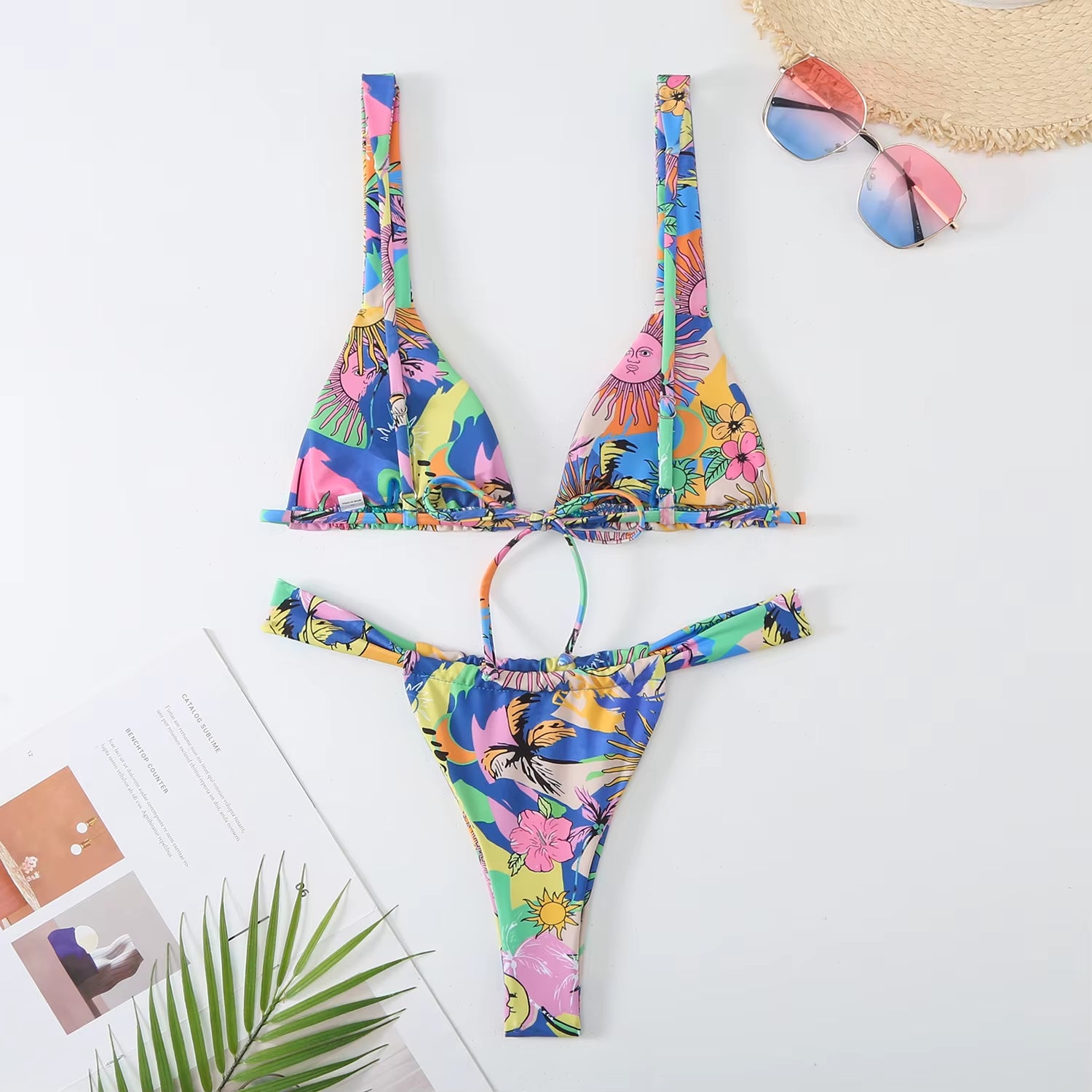 Lovely Flower Print Bikini Set Women 2024 Low Waist 2-Piece Swimsuit Sexy Thong Swimwear Summer Beach Vacation Bathing Suit New