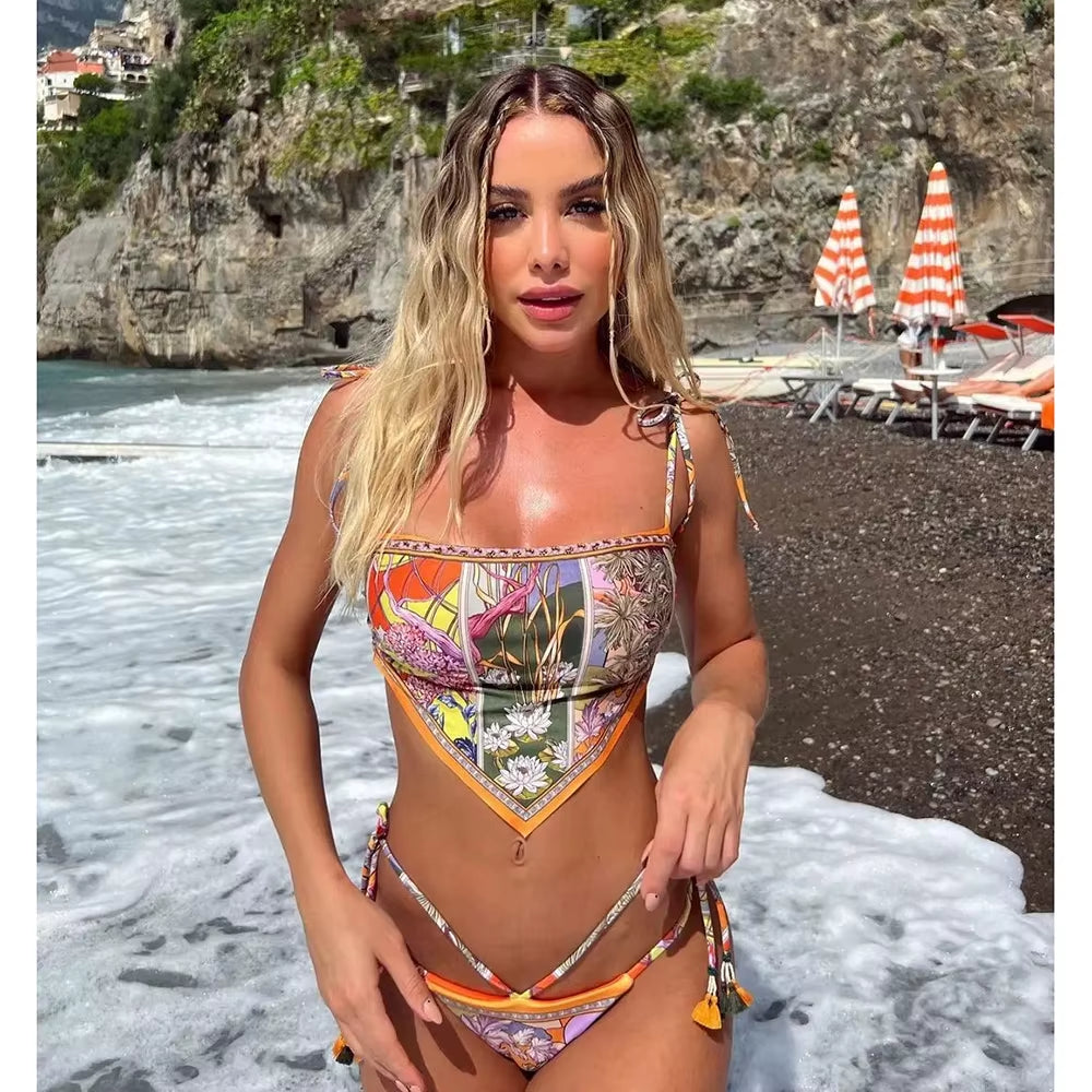 2023 New Sexy Bikini Women Print Brazilian Bikini Set Halter Backless Swimsuit Swim Wear Biquini Dot Biquini Female