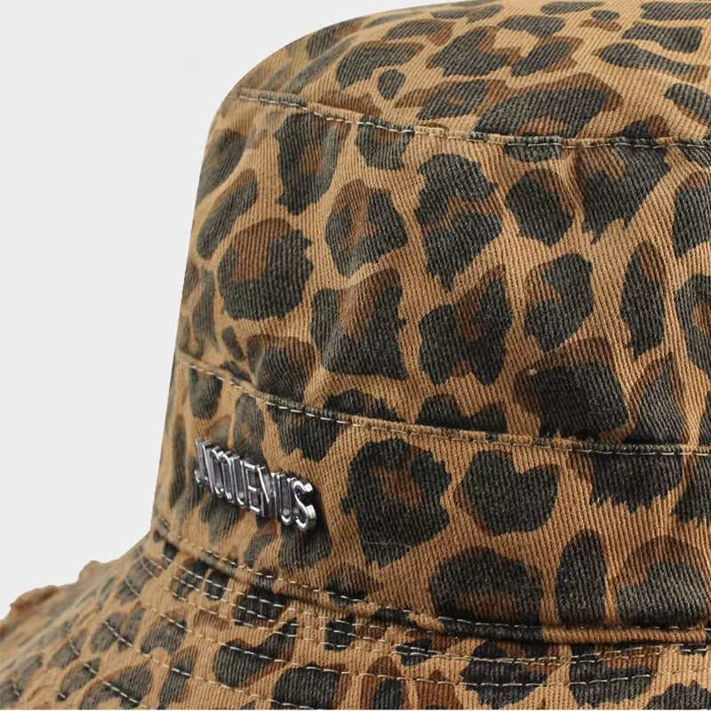 2025 Blue Leopard Print Cowboy Hiking Bucket Hats with String Women Denim Beach Sun Hat Outdoor Bob Panama Summer Fisherman Cap