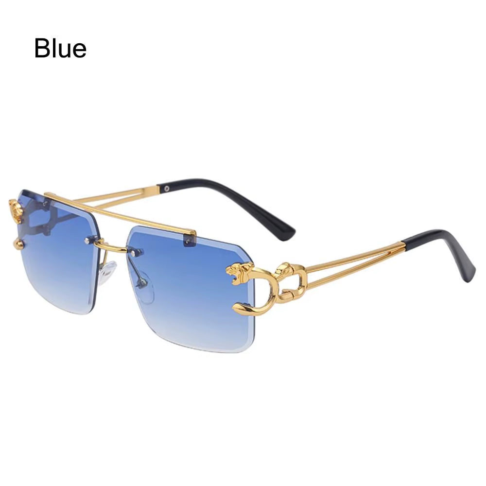 Fashion Leopard Rimless Square Double Bridge Sun Glasses Vintage Women Men Sunglasses UV400 Steampunk Eyewear Retro Shades