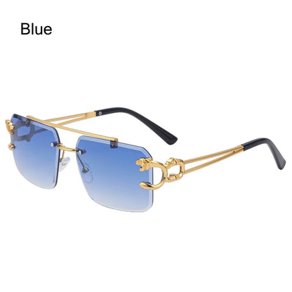 Fashion Leopard Rimless Square Double Bridge Sun Glasses Vintage Women Men Sunglasses UV400 Steampunk Eyewear Retro Shades
