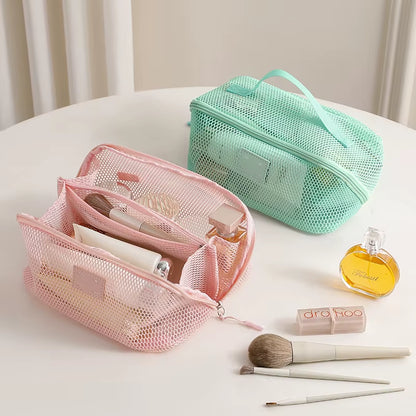 Hollow Large Capacity Makeup Storage Bag Women Multifunctional Mesh Tote Cosmetic Case Bag Travel Transparent Toiletry Pouch