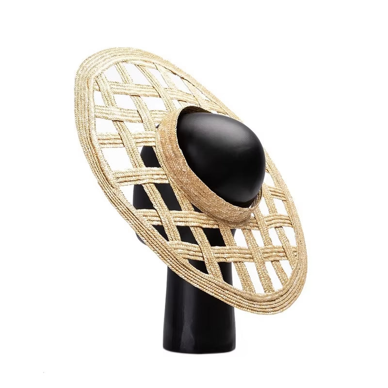 New Fashion Hollow Big Beach Hat for Women Wide Brim Straw Hat Hand-Woven Eaves Sun Hats Empty Top Summer Hats Outdoor Wholesale