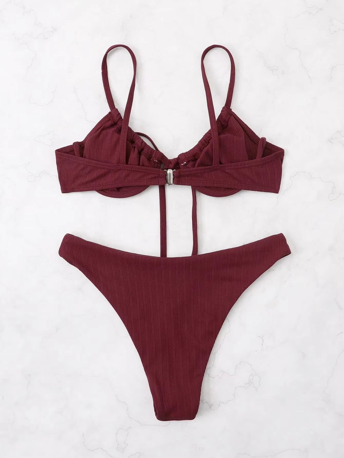 2025 Push up Bikini Women Rib Tie Front Swimsuit Sexy Underwire Swimwear Female Bathers Bathing Swimming Suit Summer Beachwear